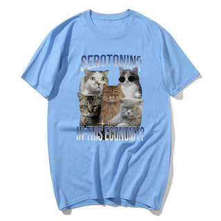 Serotonin Trong Kinh Tế Này Mèo Ngộ nghĩnh Meme Áo nam Nữ Thời Trang Tay Ngắn Cotton Quá Khổ Áo Dạo Phố Unisex