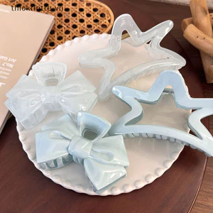 THI Sweet Cream Blue Bow Ngôi Sao Năm Cánh Hình Học Vuốt Tóc Cho Nữ Thanh Lịch Nơ Cua Barrettes Phụ Kiện Tóc VN