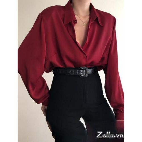Áo Sơ Mi Nữ Màu Trơn Nút Xuống Áo Sơ Mi Tay Dài