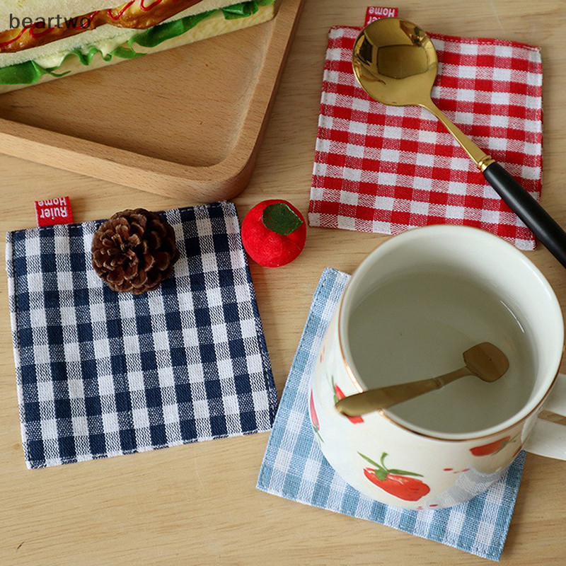 < Beartwo > 1 / 5 Chiếc Vải Coaster Khăn Trà Vải Đôi Placemat Cotton Nguyên Chất Cách Nhiệt Miếng Lót Cốc Miếng Lót Nhà Bếp Trang Trí Bàn Đẹp