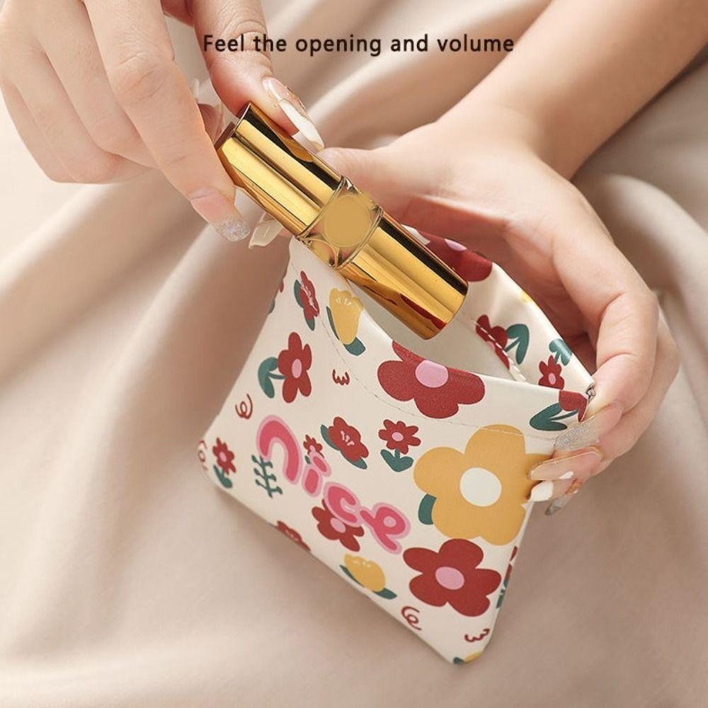 Túi son môi WOODNEST, Túi đựng mỹ phẩm Mini bằng da Pu mềm họa tiết hoạt hình, Túi trang điểm di động đóng tự động