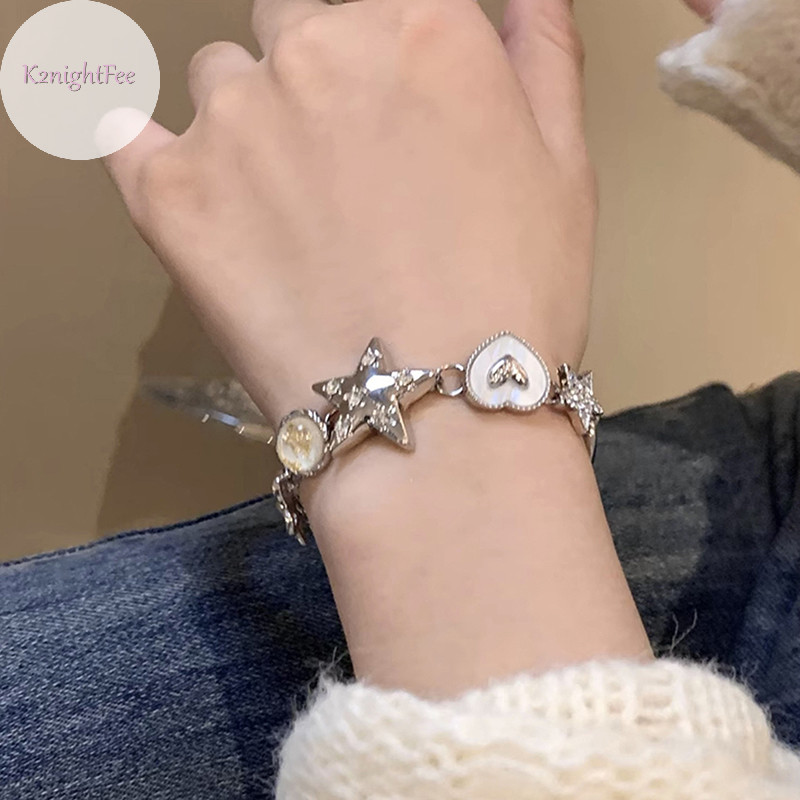 K2nightfee Trái Tim Ngôi Sao Quyến Rũ Vòng Tay Nữ Bé Gái Cao Cấp Thời Trang Tinh Tế Ánh Sáng Dây Đeo Tay Retro Y2k Phụ Kiện Trang Sức VN