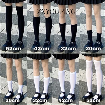 Zxyouping JK Gothic Tất, tất đầu gối màu đen dành cho nữ Tất Lolita, tất dành cho nữ đi học dài màu trắng, Tất ngắn, Tất bê, Tất đầu gối, Tất trên đầu gối