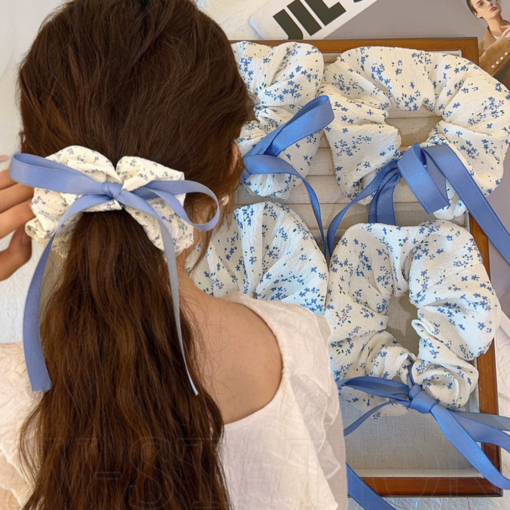 Vòng tóc ruy băng nơ hoa màu xanh​ - Dây buộc tóc ruột cỡ lớn Ruy băng Satin - Sea Salt Blue Sweet Elegant Headrope - Giá đỡ đuôi ngựa đôi cho bé gái - Phụ kiện tóc thời trang dành cho nữ