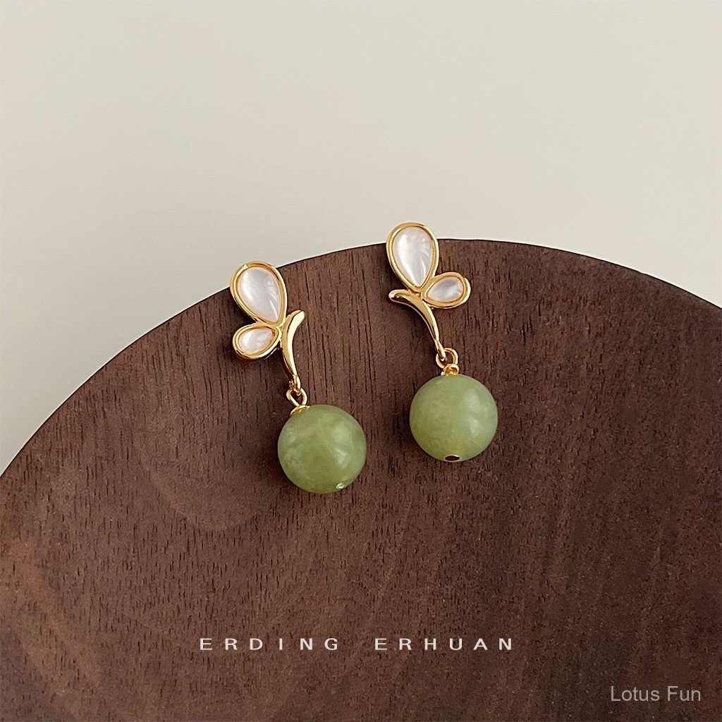 Hoa tai hình bướm bằng đá tự nhiên vỏ sò mạ 14k hoa tai phong cách sang trọng đơn giản đơn giản kiểu dáng thủ công cổ điển nghệ thuật cho nữ