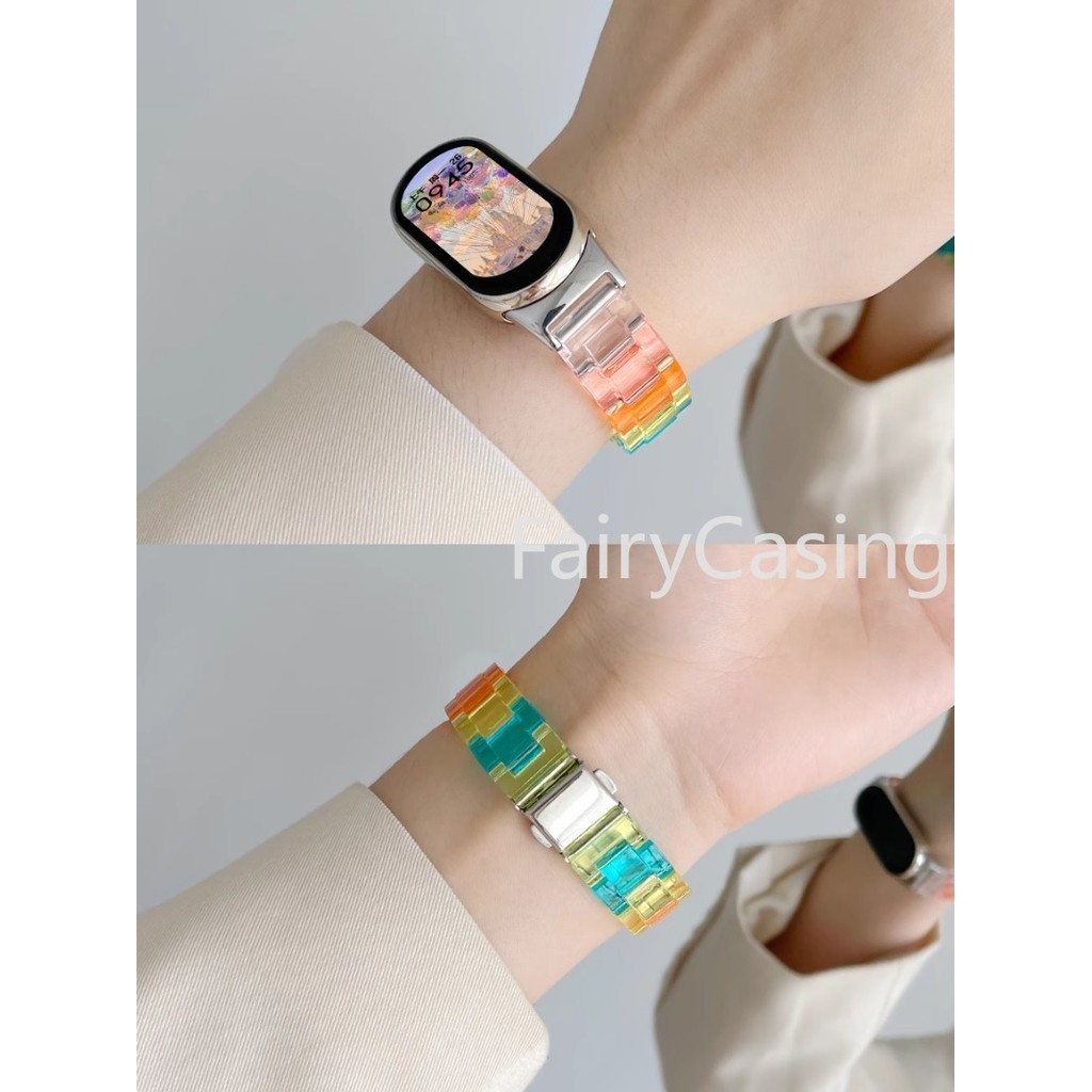 Dành Cho Xiaomi Mi Band 10 9 8 7 NFC Dây Đeo Nhựa Thời Trang Vòng Tay Miband 6 5 4 3 Acrylic Thay Thế Dây Đeo Tay Correa