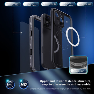 [Redpepper] IP68 Waterproof Magnetic Case For iPhone 16 15 14 13 Pro Max Plus Cover Diving Underwater Swim Outdoor Sports
