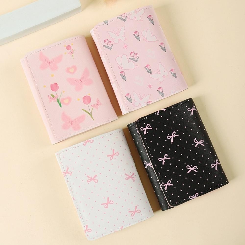 Ví nữ GETVOW, Ví đựng tiền xu bằng da PU nhiều thẻ, nơ hoa ngọt ngào Túi Photocard màu hồng ngoài trời