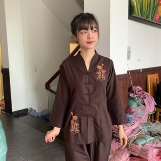 set đồ bộ nữ đi chùa cổ bà lai tim nút thắt Áo