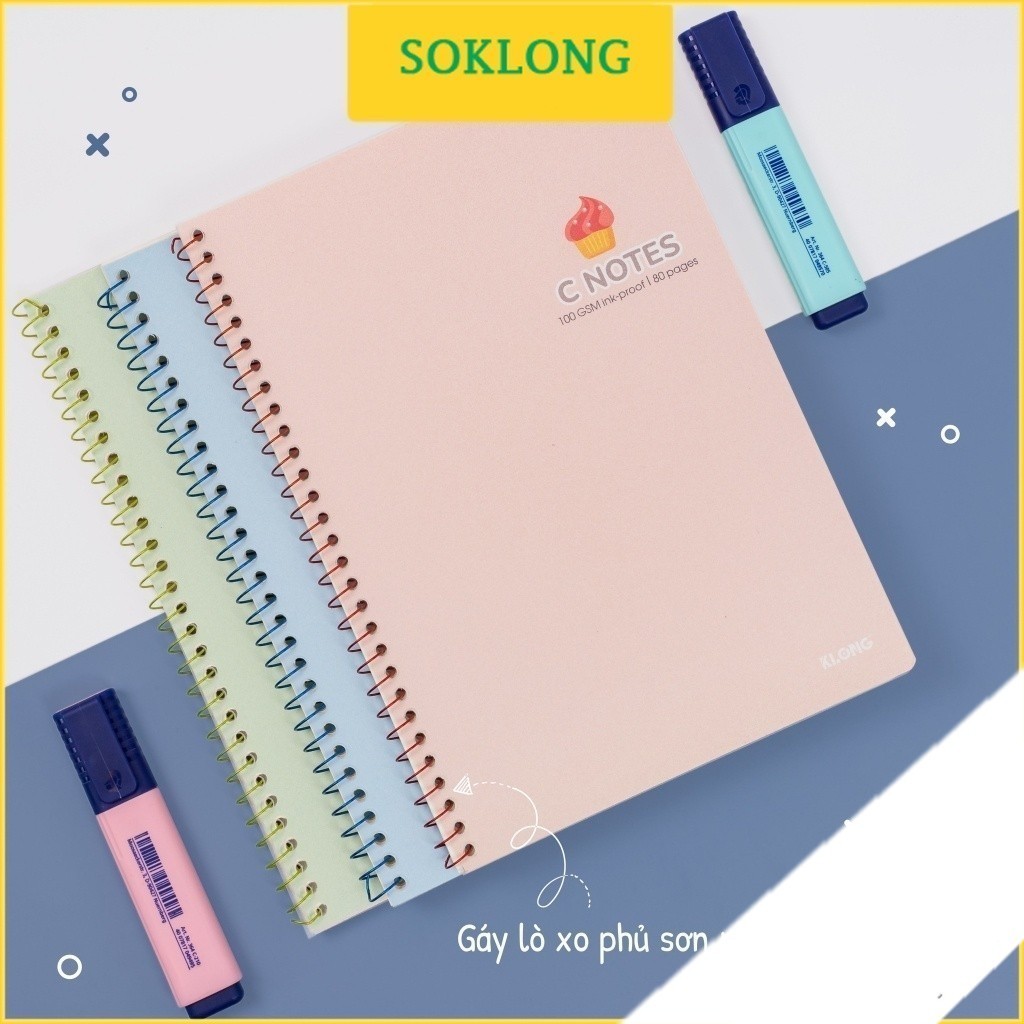 Vở note cornell B5 Klong 200-120-80 trang lò xo đơn C Notes dot và caro ...