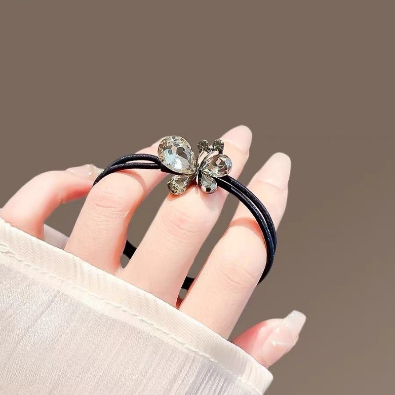Mauropoli [Sẵn Sàng] Dây Buộc Tóc Bướm Thanh Lịch Hàn Quốc Nữ Tinh Tế Giả Pha Lê Dây Buộc Tóc Dây Cao Su Cảm Giác Cao Cấp Mũ Đội Đầu