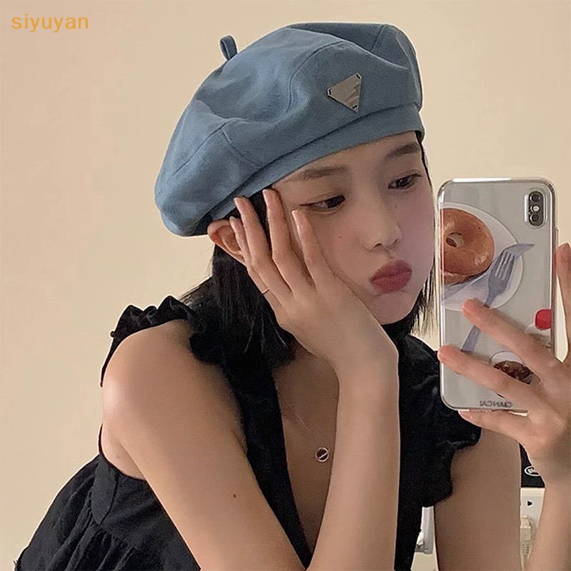 Siyuyan Thường Ngày Màu Hồng Tình Yêu Denim Mũ Nồi Nữ Xuân Hè Thể Hiện Mặt Đa Năng Retro Họa Sĩ Mũ Nồi Nhật Bản Mũ Newsboy Mũ VN