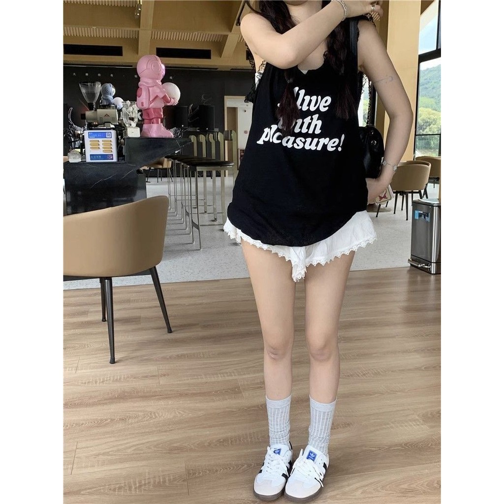 Milyfashion Pure Desire Mùa Hè Phong Cách Mới Dây Ren Edge In Chữ Kích Thước Lớn Rời Mỏng Hơn Nhìn Tất Cả Trận Đấu Không Tay Sling