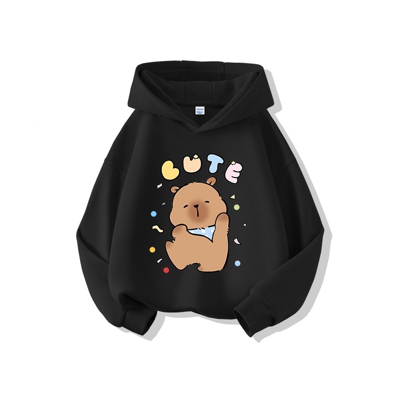 Áo hoodie trẻ em, Áo Hoodie mùa xuân và mùa thu 2024 Cô Gái mới, in hình capybala dễ thương