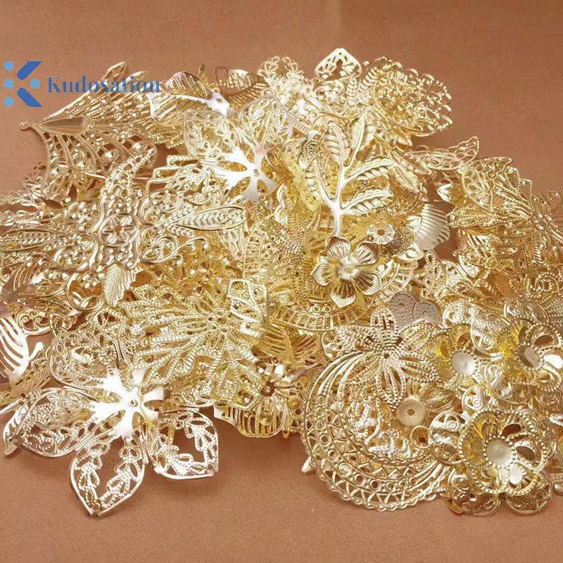 Kudosation 50g / lốc Hỗn Hợp Kim Loại Hoa Lá Filigree Quấn Kết Nối Mặt Dây Chuyền Hạt Mũ Ch Cho DIY Trang Sức Làm Đồ Thủ Công