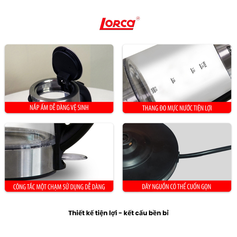 Ấm Đun Siêu Tốc 2 Lớp 1.7L Lorca TA 3006A, Ấm Đun Nước Thủy Tinh Inox Đun Nhanh, Công Suất Lớn 2200W | Shopee Việt Nam
