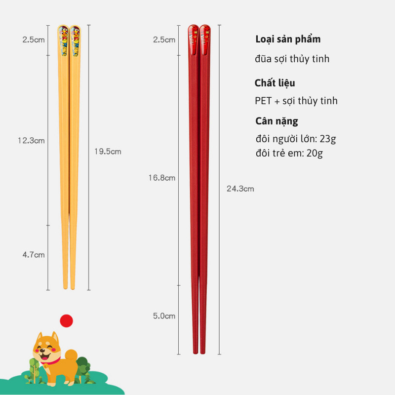 Bộ Đũa Sợi Thuỷ Tinh Theo Thành Viên Kháng Khuẩn Không Mốc Chống Trơn Chịu Nhiệt Phong Cách Nhật Cao Cấp (BA14)