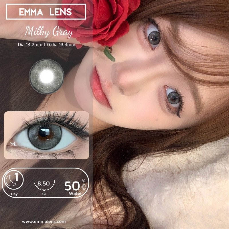 Lens 1 Ngày Milky Gray | Lens 1 Day Xám Đen Mix Nhũ | Emma Lens