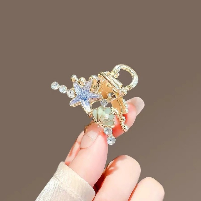 Mauropoli [Sẵn Sàng] Fantasy Ocean Shell Starfish Grab Clip Nữ Kẹp Tóc Nhỏ Đầu Sau Nửa Tóc Cá Mập Kẹp Mũ Đội Đầu Cao Cấp