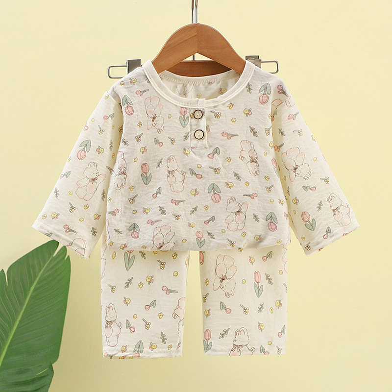 Trẻ Em Mùa Hè Bán Chạy Homewear Phù Hợp Với Trung Tay Điều Hòa Không Khí Quần Áo Giữa Trẻ Em Mây Cotton Mỏng Bộ Đồ Ngủ Bé Trai Bé Gái Quần Giữa Thoáng Mát Comfor