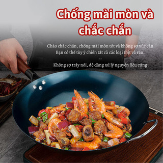 Chảo Thép Tôi Chống Dính Cao Cấp Myd.23 Dẫn Nhiệt Tốt, tay Cầm Gỗ Có Lỗ Treo, Lòng Chảo Dẫn Nhiệt Tốt 3 Kích Thước