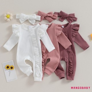 Mg-bộ áo liền quần mùa thu cho bé gái màu trơn cổ tròn tay bay có dây kéo xù có nơ băng đô