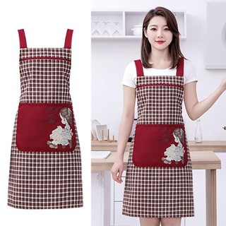 Tạp dề làm việc HOMELYHUB, Tạp dề nhà bếp dành cho nữ hoạt hình, Tạp dề nhà bếp dành cho nữ, có túi đựng đồ chống mài mòn Vải thoáng khí Đồng phục nhà hàng Thợ cắt tóc thợ mộc