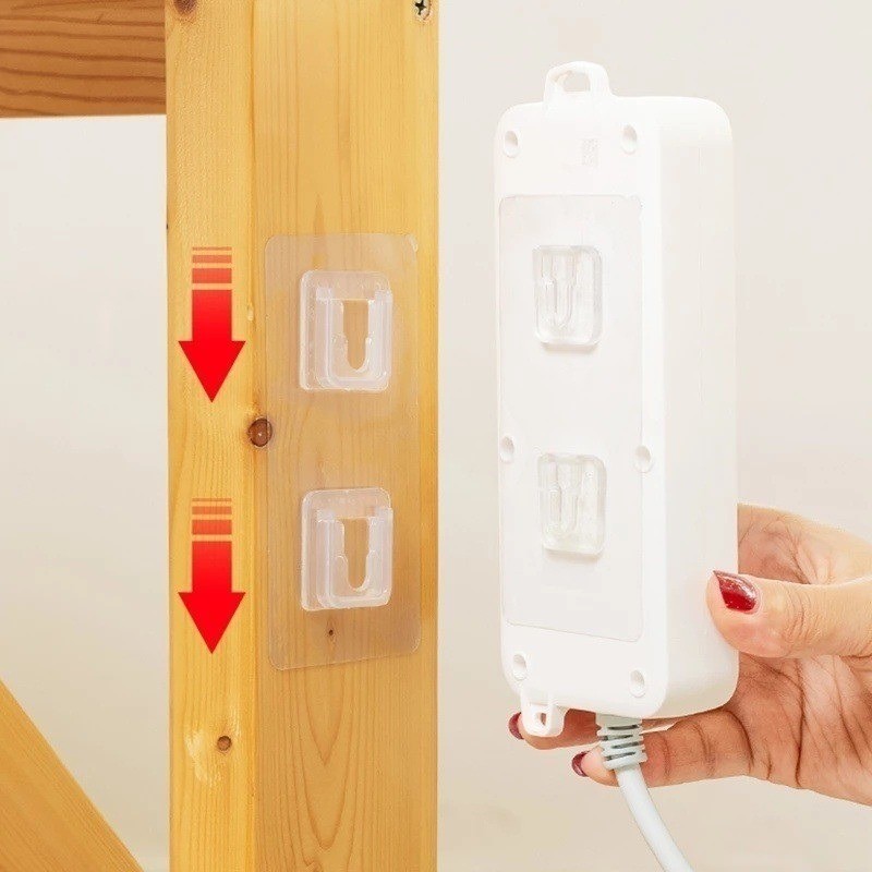 1 / 5 Bộ Móc Tự Dính Hai Mặt / Móc Treo Tường Dính Mạnh / Giá Đỡ Cắm Điện Không Dấu Vết Trong Suốt