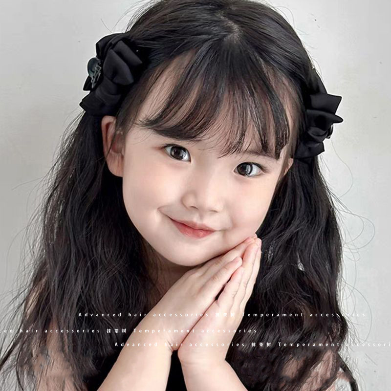 Kẹp Tóc Nữ Trẻ Em Nơ Đen Kích Thước Nhỏ Lấy Kẹp Phù Hợp Với Mũ Đội Đầu Nữ Phụ Kiện Thời Trang