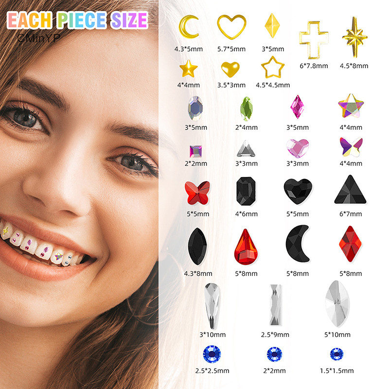 Cyp Mới 1 Bộ Đá Quý Răng Pha Lê Trang Trí DIY Dụng Cụ Nhiều Hình Dạng Màu Răng Trang Sức Răng Giả Trang Sức Trang Trí Vinh Quang