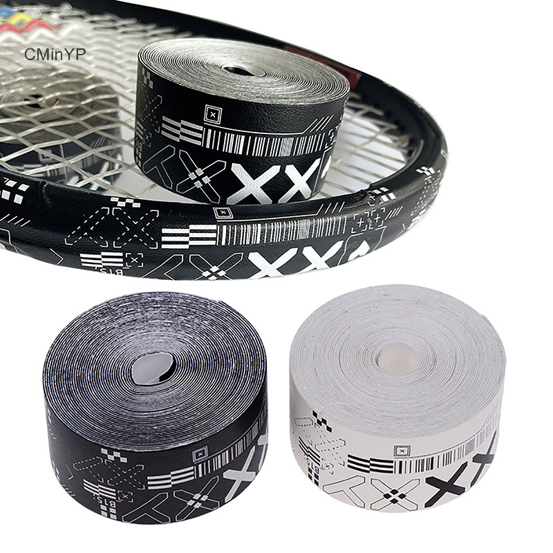 Cyinyp 1 Cuộn 500CM Đen Trắng In Hình Tennis Vợt Mái Chèo Top Băng Bảo Vệ Dán Cho Bãi Biển Pickleball Thể Thao Vợt Vinh Quang Một Phần