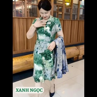 Đầm trung niên cho mẹ, Váy trung niên cho mẹ  XANH NGỌC đi chơi dự tiệc sang trọng cao cấp