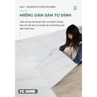 Miếng dán sàn nhựa vân đá sẵn keo BUNA, trang trí phòng ngủ, chất liệu PVC, kích thước 30x30x0.1cm