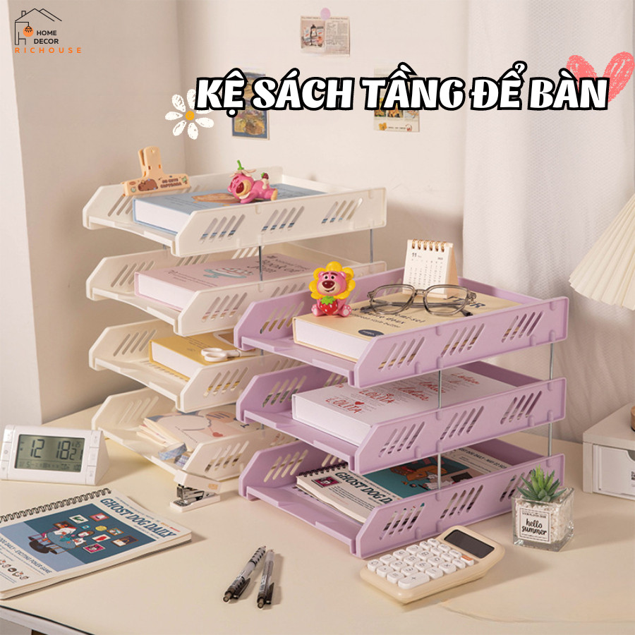 [TẶNG STICKER] Kệ Đựng Tài Liệu Văn Phòng Phẩm Nhiều Tầng Đa Năng, Kệ 2 Tầng, 3,4 Tầng