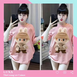 Labubu graffiti loạt Áo thun nam và nữ phong cách nhàn rỗi đôi tay áo ngắn hoạt hình phong cách hợp thời trang