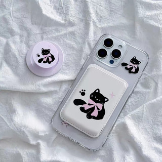 Vỏ bảo vệ thẻ hình mèo đen nơ dễ thương cho iPhone 15pro 15promax 14 14promax 14promax 14pro 16 pro max 16 plus ốp lưng