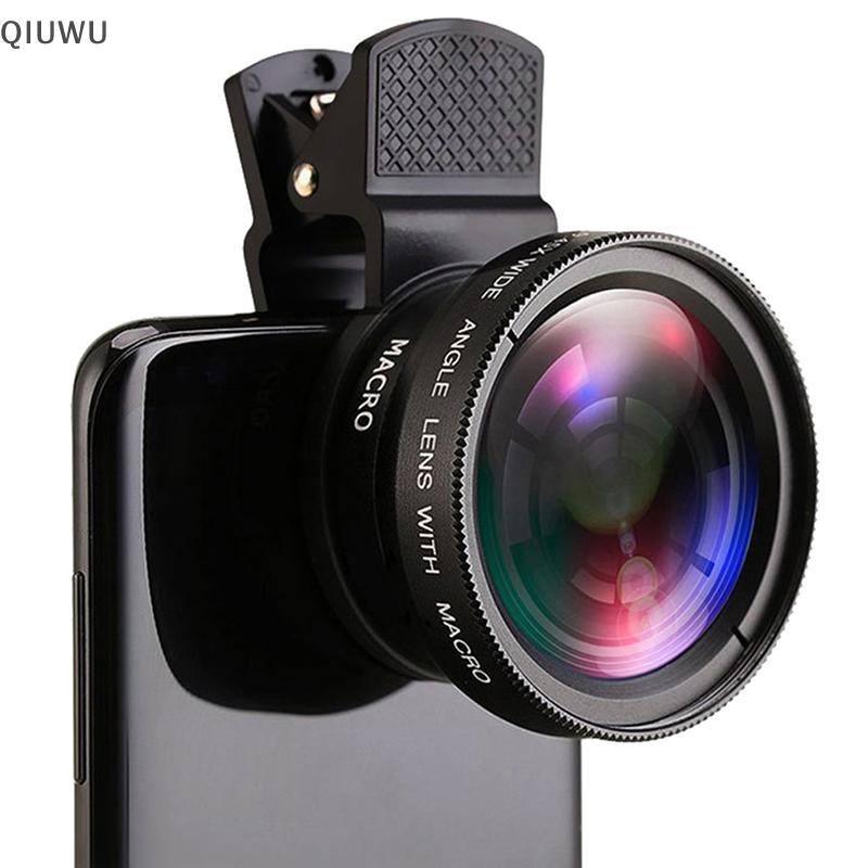 Qiuwu 2in1 Ống kính điện thoại mắt cá Zoom góc rộng 0,45X Ống kính Macro mắt cá Bộ dụng cụ máy ảnh có ống kính kẹp trên điện thoại cho điện thoại thông minh.