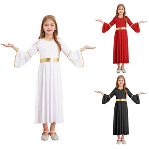 Nmy - 6-16 Bé Gái Thiên Thần Cosplay Trang Phục Thiên Thần Đầm Dài Tay Vàng Viền Chắp Vá Áo Cho Tiệc Cosplay Hiệu Suất Sagge