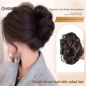Kuzhen tóc giả búi tóc tổng hợp cho nữ, kẹp móng, tăng độ phồng đuôi ngựa, dùng hàng ngày hoặc dự tiệc, kiểu dáng sống động