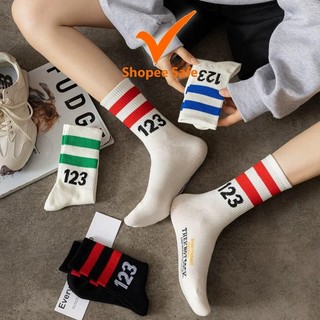 Set 5 đôi tất cổ cao unisex phong cách thể thao họa tiết số 123 siêu hot