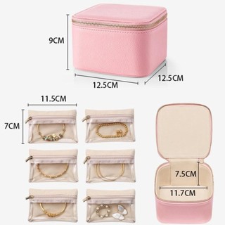 Hộp đựng trang sức du lịch WKPFR893, Hộp đựng bông tai dung tích lớn bằng da PU, Di động với 6 / 12 chiếc Túi nhỏ Trang sức