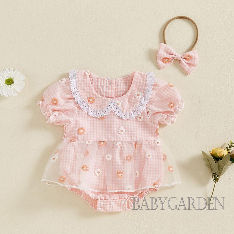 / / -Baby Bé Gái Romper Đầm Tay Ngắn Cổ Búp Bê Kẻ Sọc Hoa Body Quần Áo Cho Tiệc Hàng Ngày