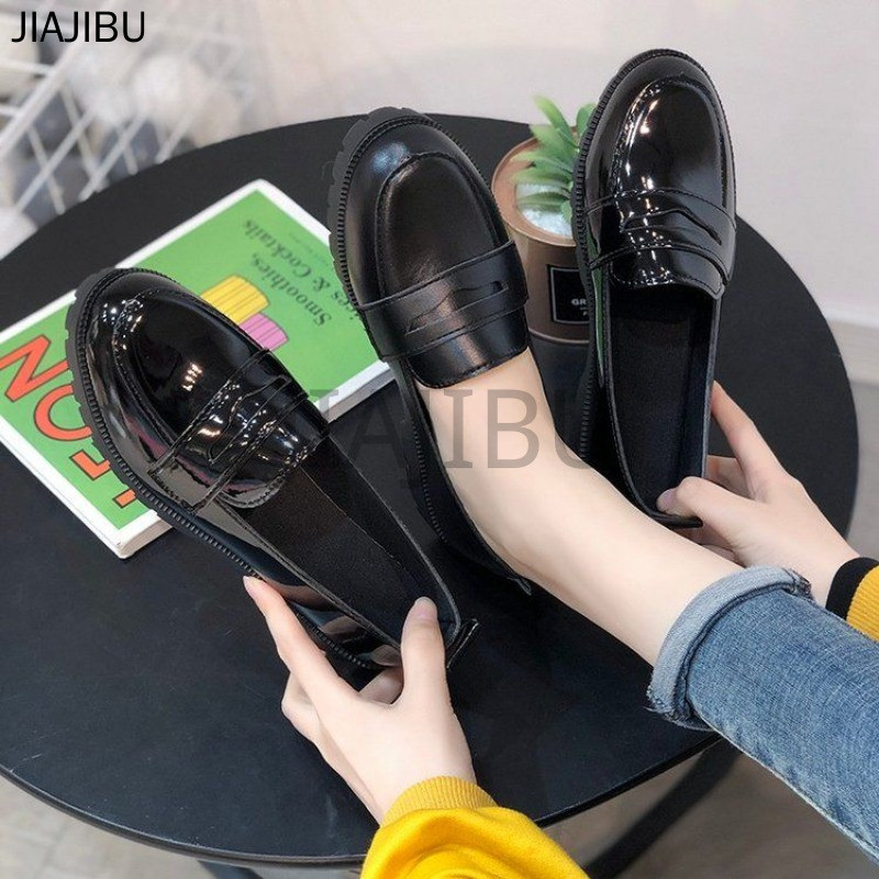 Size 34-44 Giày Nữ Cỡ Lớn Giày Lười Da Thời Trang Hàn Quốc Giản Dị 43 British College Style Non-slip Round-toe Platform Mary Jane Shoes 42 Giày Đi Học Màu Đen Giày Lolita JK Nhật Bản Màu Lì Giày Lười Công Chúa Đế Thô Kiểu Pháp