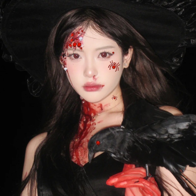 2 / 4 Cái - Miếng Dán Mặt Kim Cương Người Ngoài Hành Tinh Dark Spider - Miếng Dán Trang Phục Tự Dính Tiệc - Nhãn Dán Series Halloween - Đề Can Hình Xăm Giả Cosplay