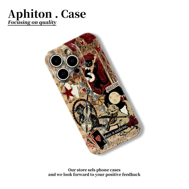 Ốp Điện Thoại QYJS Retro Mèo Con Thích Hợp Cho IPhone 7 8 plus 11 12 PRO 13 14 15 16 ProMax X XS XR XSMAX 14 15 16 PLUS Phim Vỏ Cứng HUYT