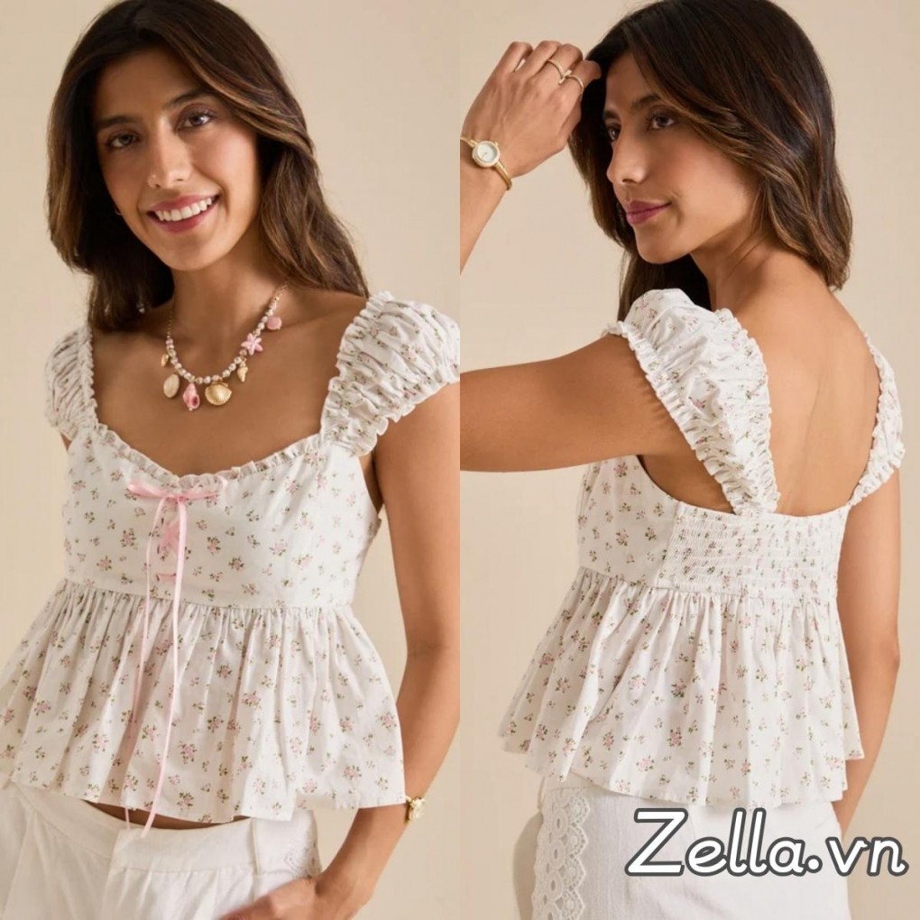 Áo thun nữ babydoll in hoa dáng rộng, phù hợp mùa hè