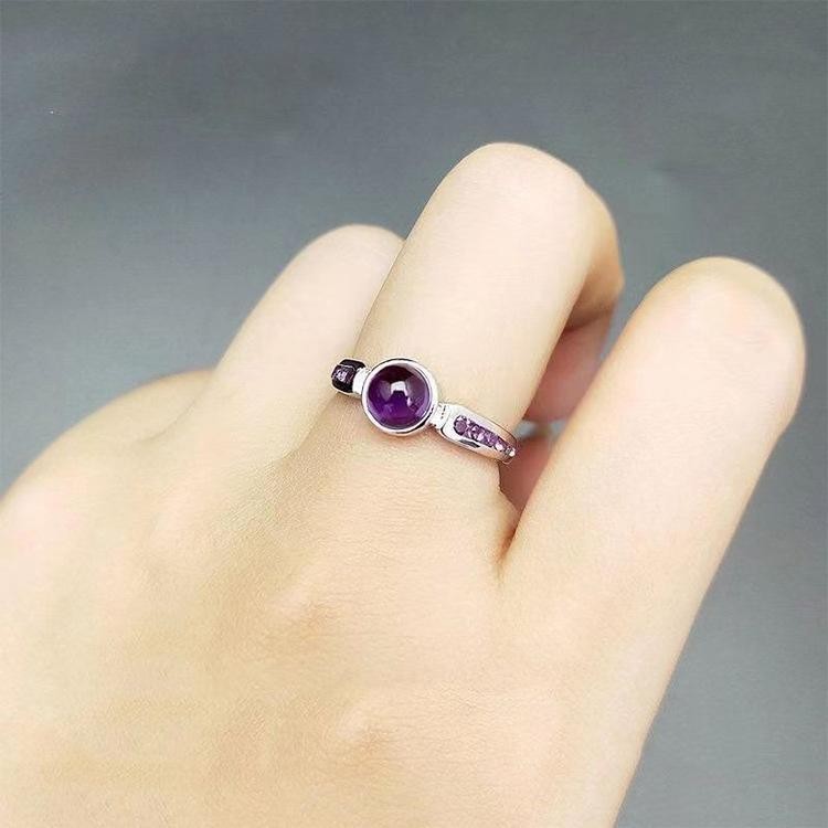 Nhẫn bạc S925 với đá thạch anh tím tự nhiên - Phù hợp size 25.7.10