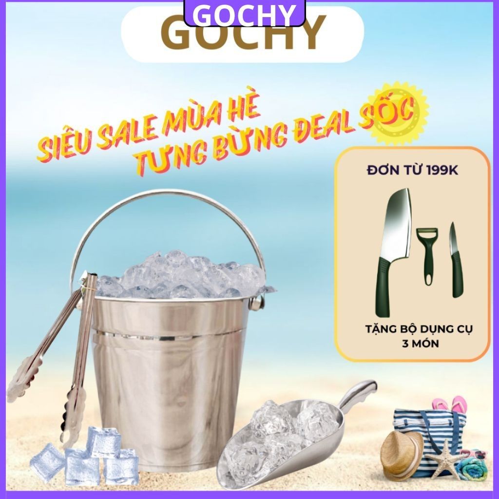 Xô đá inox giữ nhiệt gochy một quai tròn bằng inox 304 cao cấp chống gỉ ...