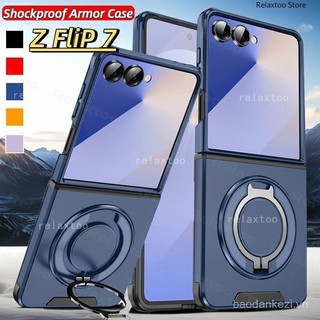 Ốp Lưng Cho Samsung Galaxy Z Flip 7 Flip7 ZFlip 7 6 ZFlip7 FE ZFlip6 5G Vỏ Điện Thoại Chống Sốc Kim Loại Giáp Vòng Giá Đỡ Stent Back Đẩy Ống Kính Máy Ảnh Bảo Vệ Quyền Riêng Tư Ốp Lưng