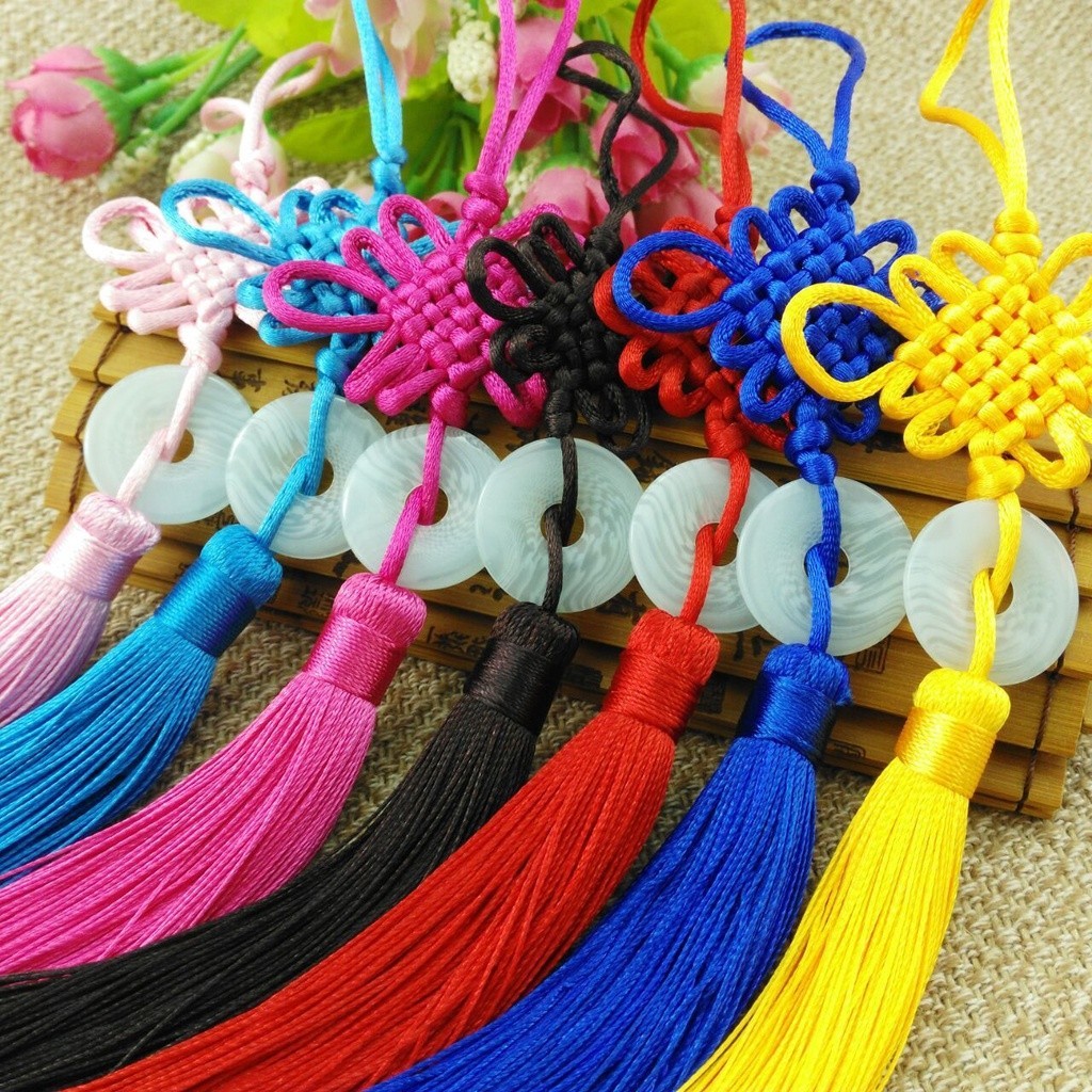 Dây treo tua rua trang trí đồng tâm ngọc bội 26cm, nguyên liệu làm trang sức cổ trang